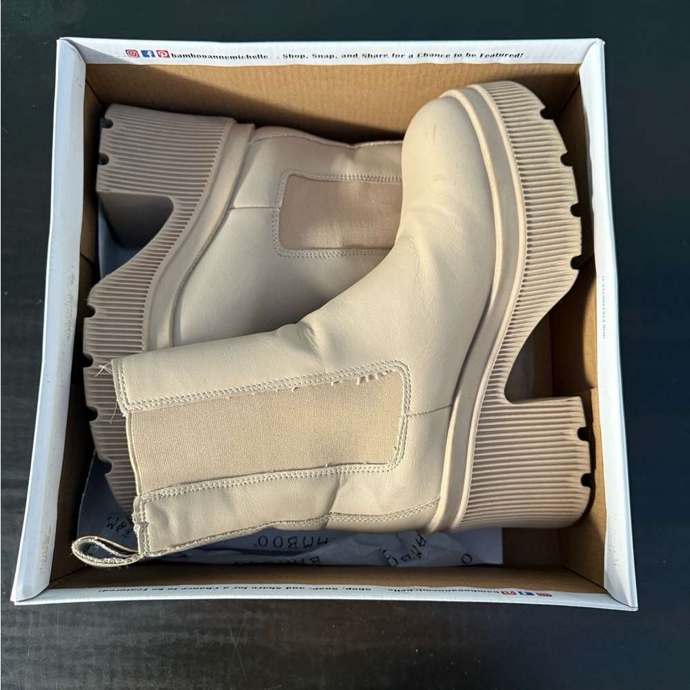 Chunky Beige Platform Boots